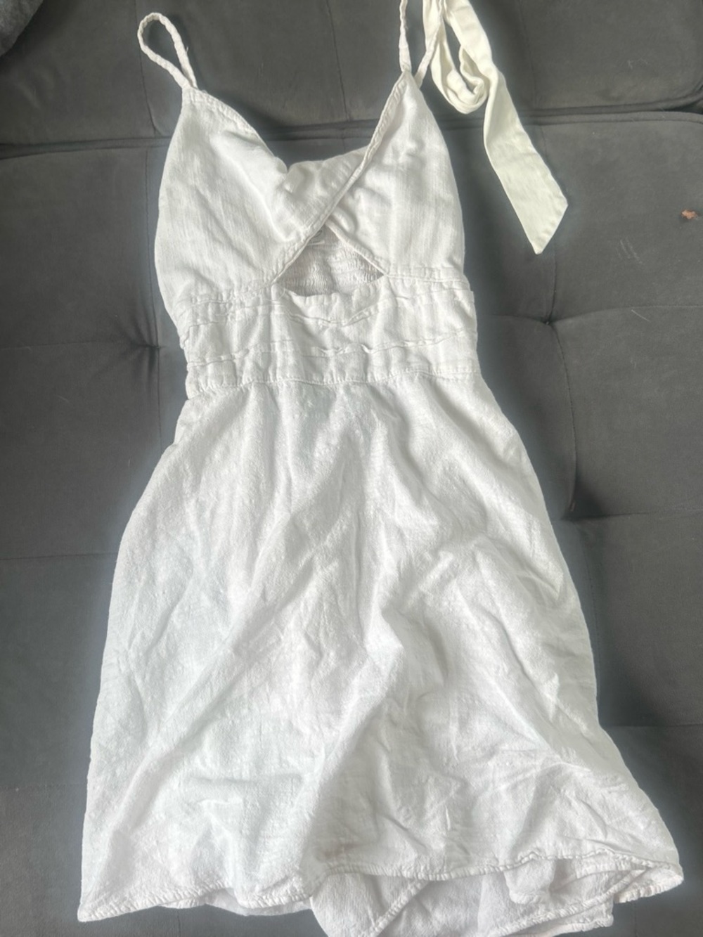 White Mini Tie-Shoulder Sundress with V-Neck